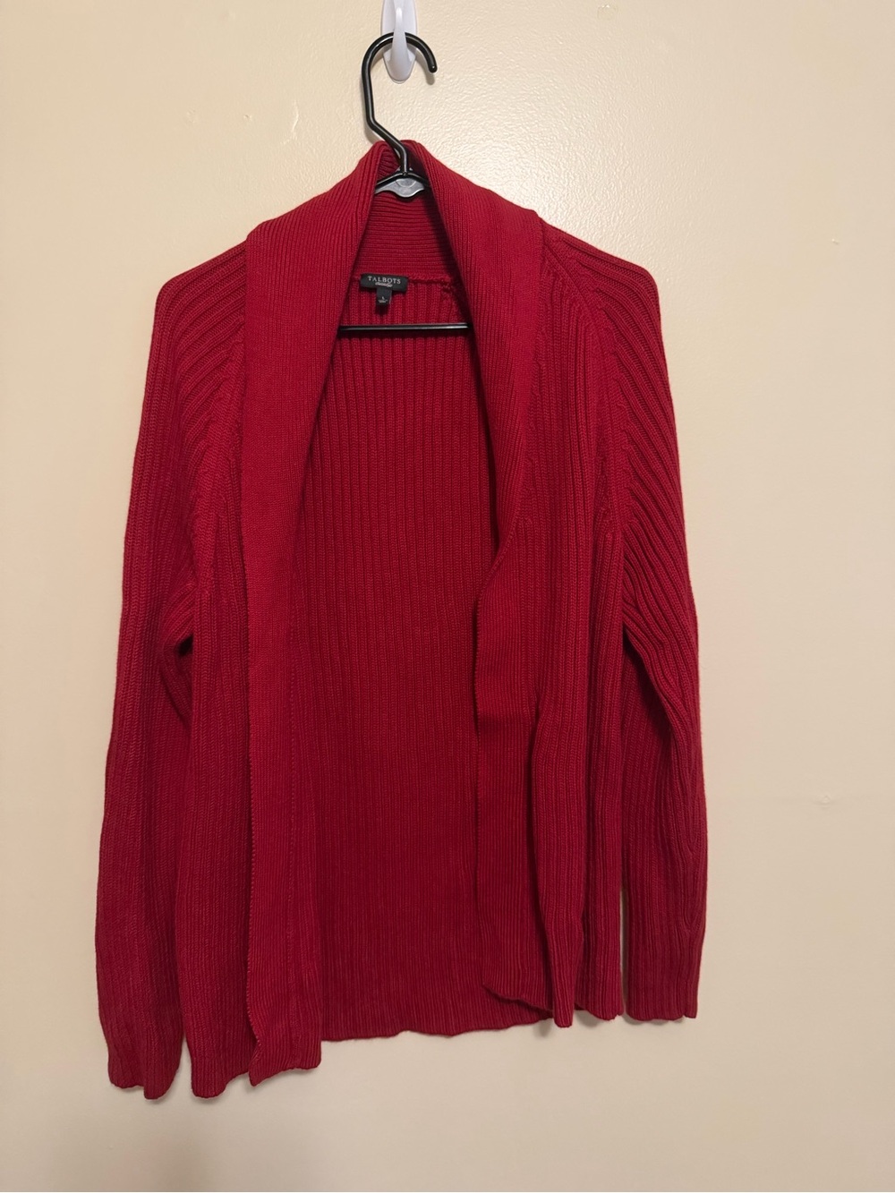 Talbots Crimson Open-Front Ribbed Cardigan